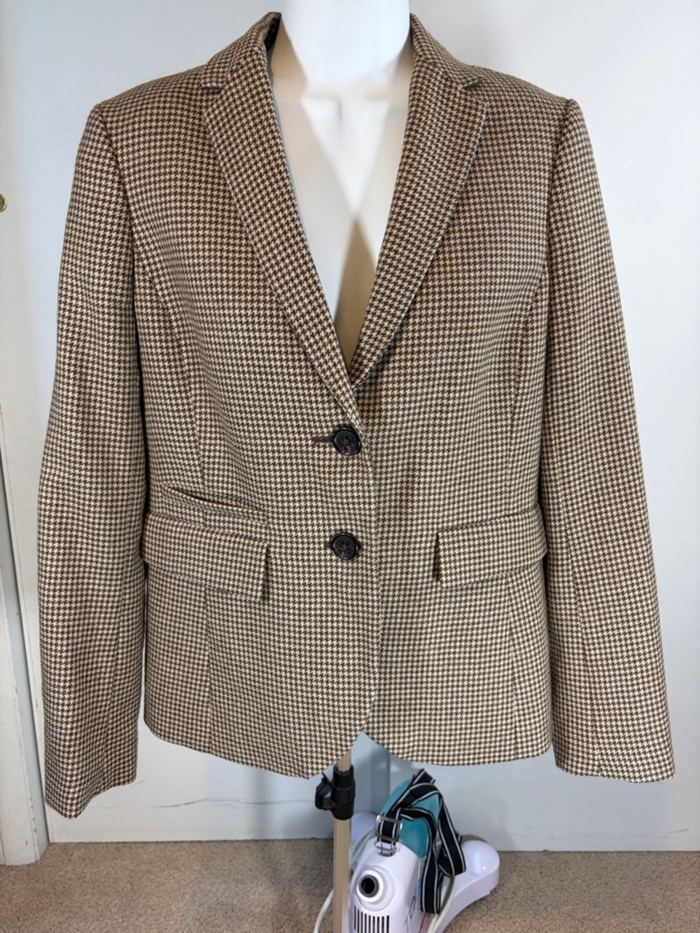 8 Petite Brooks Brothers Houndstooth Blazer Brown & Tan - elbow patches EUC 8P